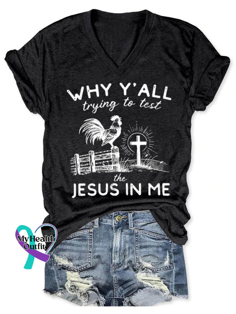 Jesus In Me Art Print V-neck Casual T-Shirt Black / S
