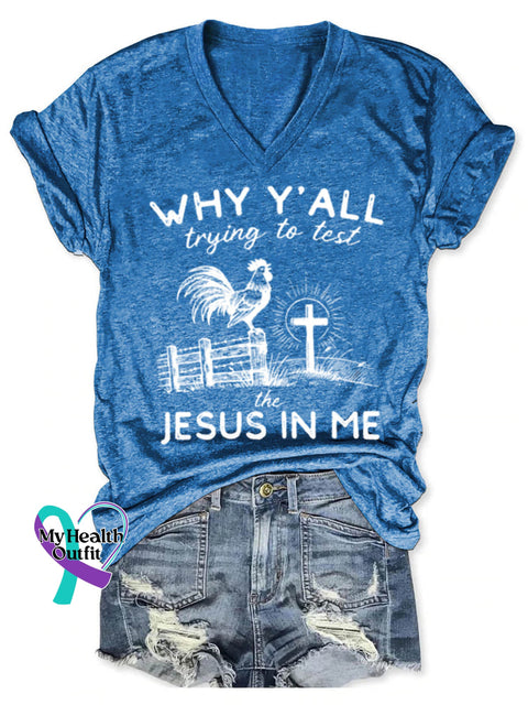 Jesus In Me Art Print V-neck Casual T-Shirt Blue / S