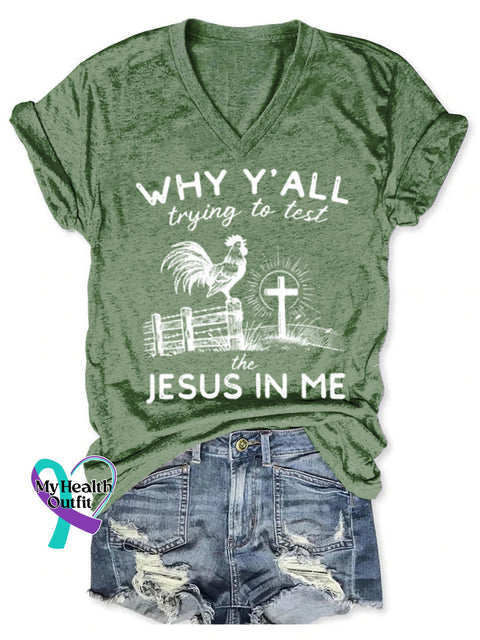 Jesus In Me Art Print V-neck Casual T-Shirt Green / S