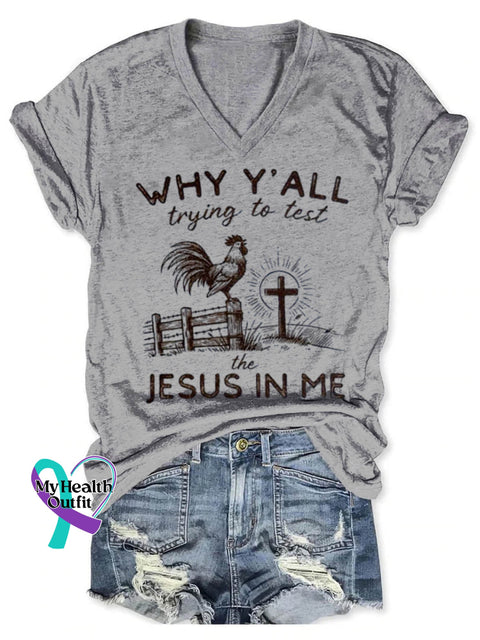 Jesus In Me Art Print V-neck Casual T-Shirt Grey / S