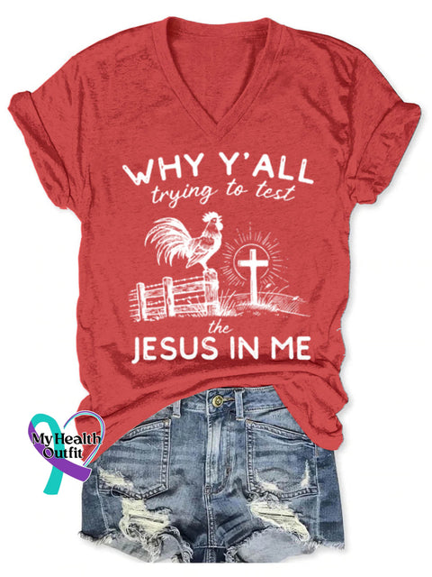 Jesus In Me Art Print V-neck Casual T-Shirt Red / S