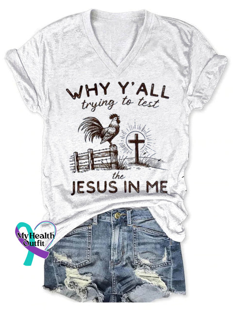 Jesus In Me Art Print V-neck Casual T-Shirt White / S