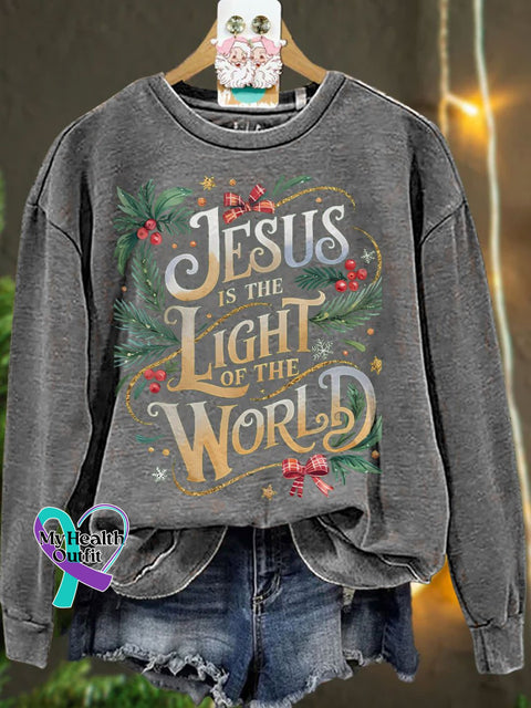 Jesus Light Of The World Coquettechristmas Casual Print Sweatshirt Grey / S