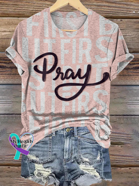 Jesus Pray Printed Casual Crew Neck Short Sleeve T-Shirt Multicolor / S