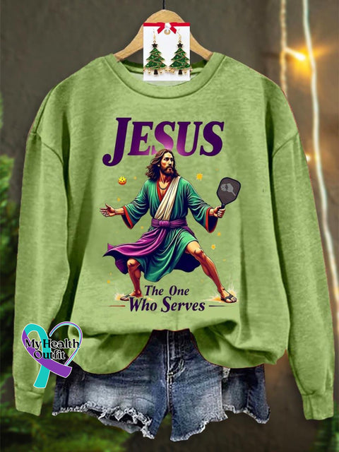 Jesus The One Who Serves Art Print Casual Sweatshirt Green / S