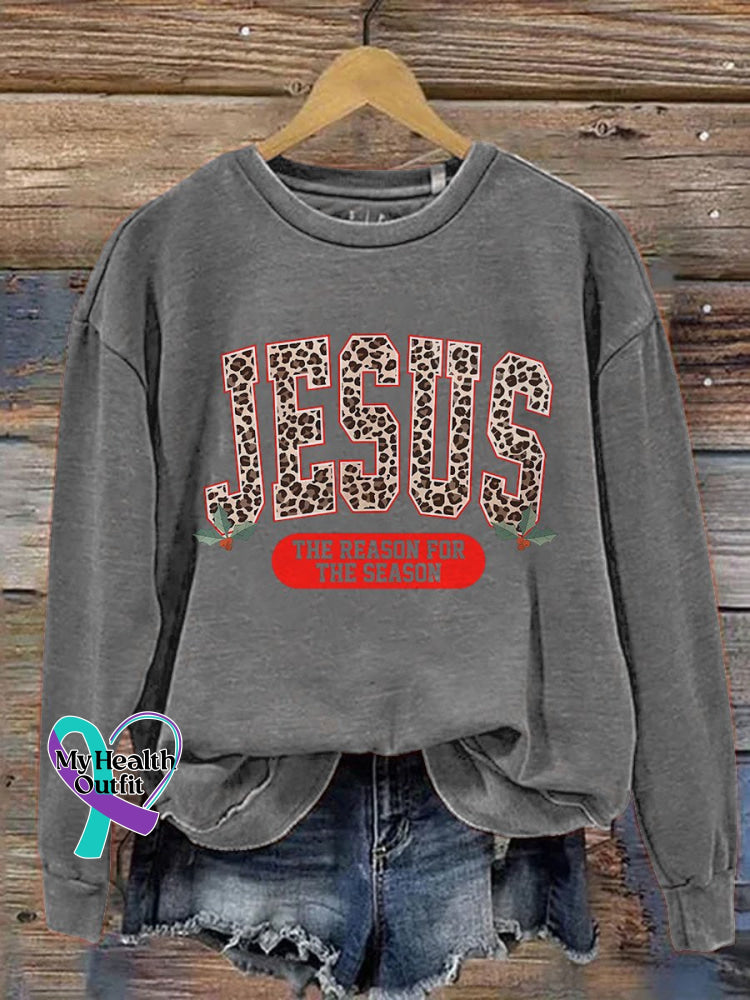Jesus The Reason For Season Faith Christmas Merry Print Casual Sweatshirt Grey / S