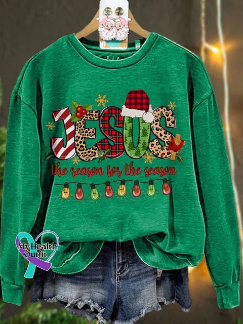 Jesus The Reason For Season Merry Christmas Casual Sweatshirt Green / S