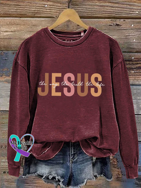 Jesus The Way Truth Life Art Print Casual Sweatshirt Maroon / S