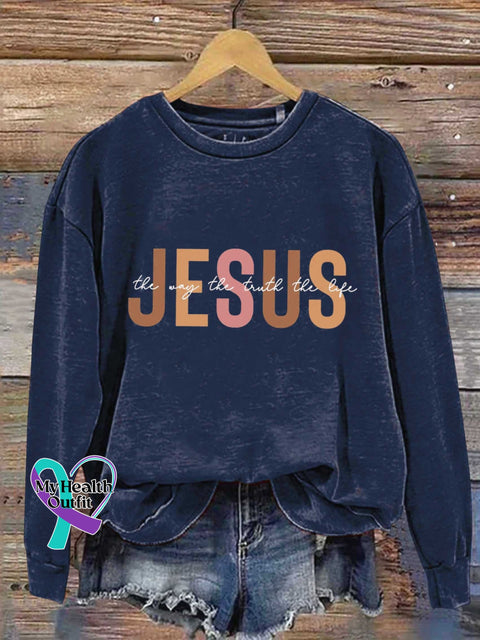 Jesus The Way Truth Life Art Print Casual Sweatshirt Navy Blue / S