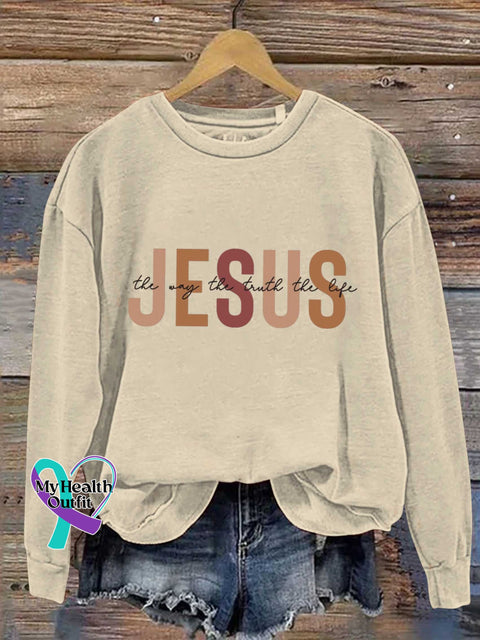 Jesus The Way Truth Life Art Print Casual Sweatshirt Sand / S