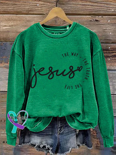 Jesus The Way Truth Life Casual Sweatshirt Green / S