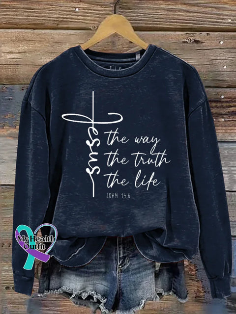 Jesus The Way The Truth The Life Print Casual Sweatshirt Blue / S