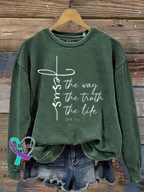 Jesus The Way The Truth The Life Print Casual Sweatshirt Green / S