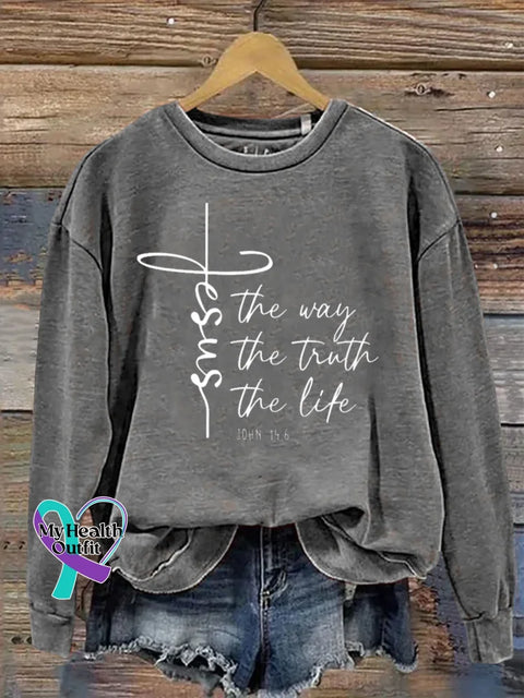 Jesus The Way The Truth The Life Print Casual Sweatshirt Grey / S
