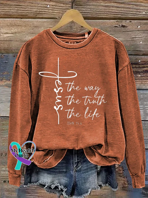 Jesus The Way The Truth The Life Print Casual Sweatshirt Orange / S