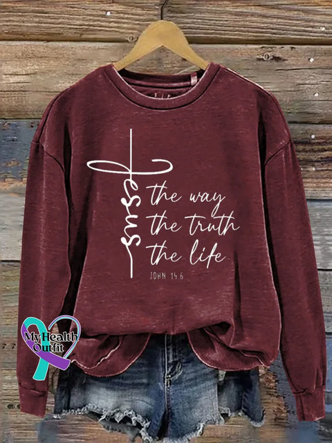 Jesus The Way The Truth The Life Print Casual Sweatshirt Red / S