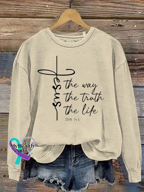 Jesus The Way The Truth The Life Print Casual Sweatshirt Sand / S