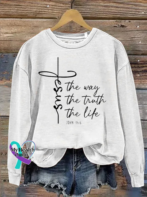 Jesus The Way The Truth The Life Print Casual Sweatshirt White / S