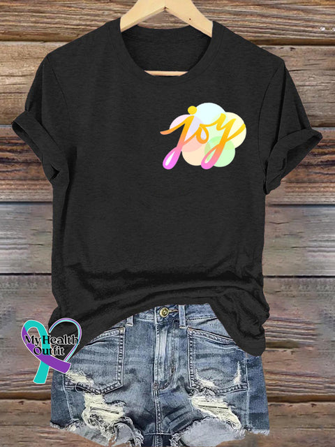 Joy Printed Casual Round Neck Short Sleeve T-Shirt Black / S