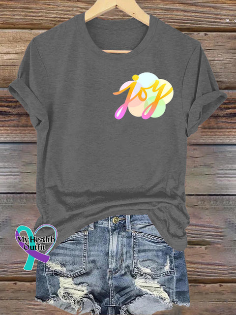 Joy Printed Casual Round Neck Short Sleeve T-Shirt Grey / S