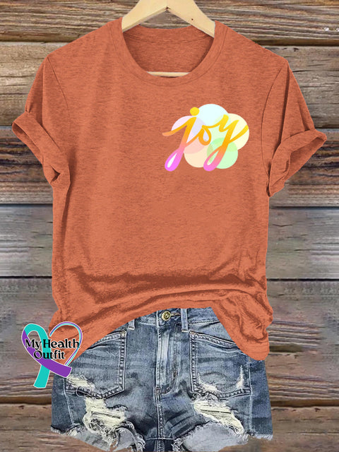 Joy Printed Casual Round Neck Short Sleeve T-Shirt Orange / S