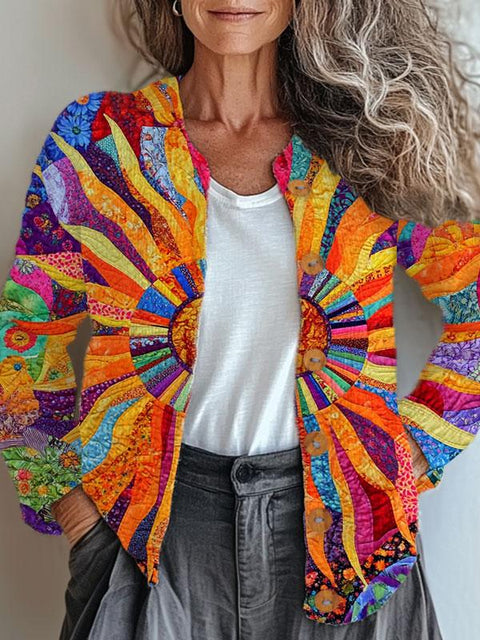 Retro Hippie Art Print Buttoned Cardigan Sweater