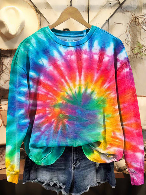 Colorful Psychedelic Tie Dye Print Casual Sweatshirt