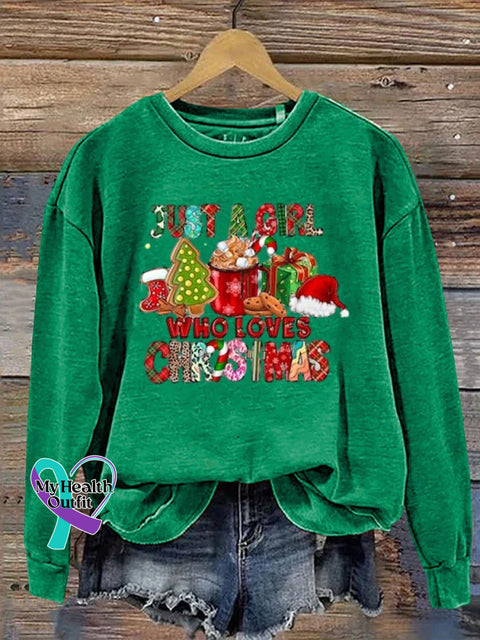 Just A Girl Who Loves Christmas Print Casual Sweatshirt Green / S