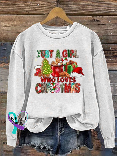 Just A Girl Who Loves Christmas Print Casual Sweatshirt White / S