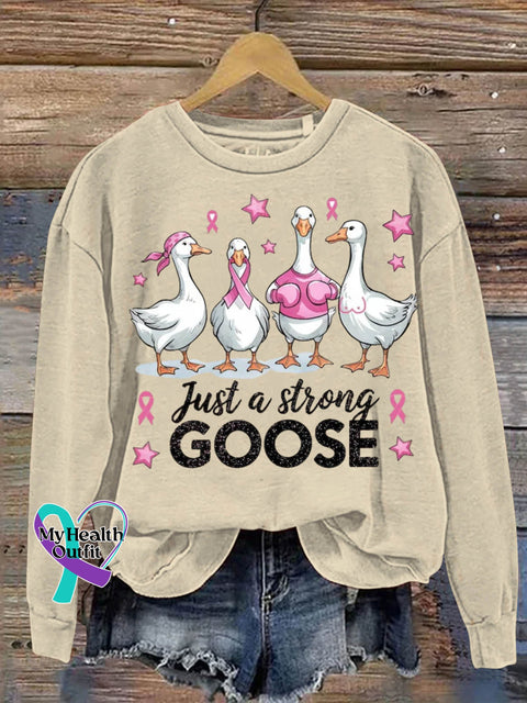 Just A Strong Goose Breast Cancer Awareness Art Print Casual Sweatshirt Apricot / S