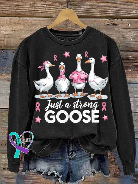 Just A Strong Goose Breast Cancer Awareness Art Print Casual Sweatshirt Black / S