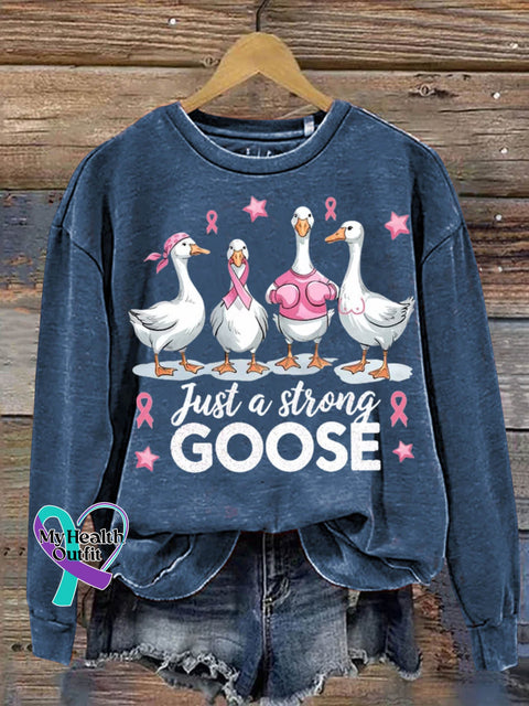Just A Strong Goose Breast Cancer Awareness Art Print Casual Sweatshirt Blue / S