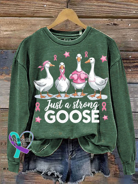 Just A Strong Goose Breast Cancer Awareness Art Print Casual Sweatshirt Green / S