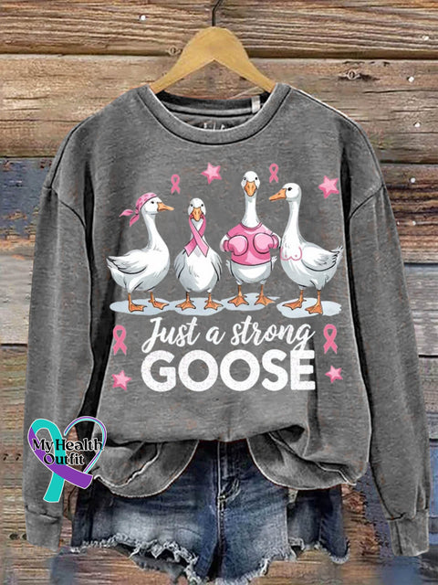 Just A Strong Goose Breast Cancer Awareness Art Print Casual Sweatshirt Grey / S