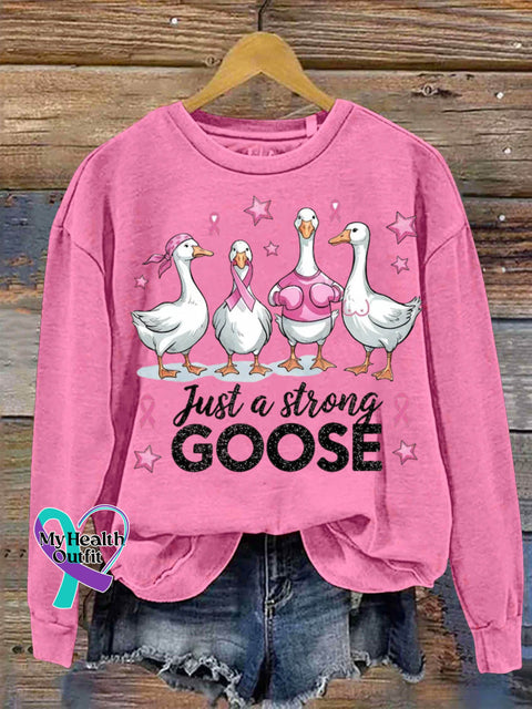 Just A Strong Goose Breast Cancer Awareness Art Print Casual Sweatshirt Pink / S