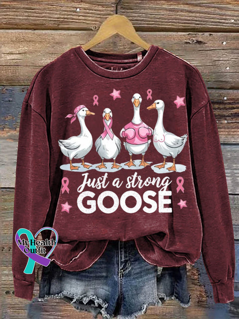 Just A Strong Goose Breast Cancer Awareness Art Print Casual Sweatshirt Red / S