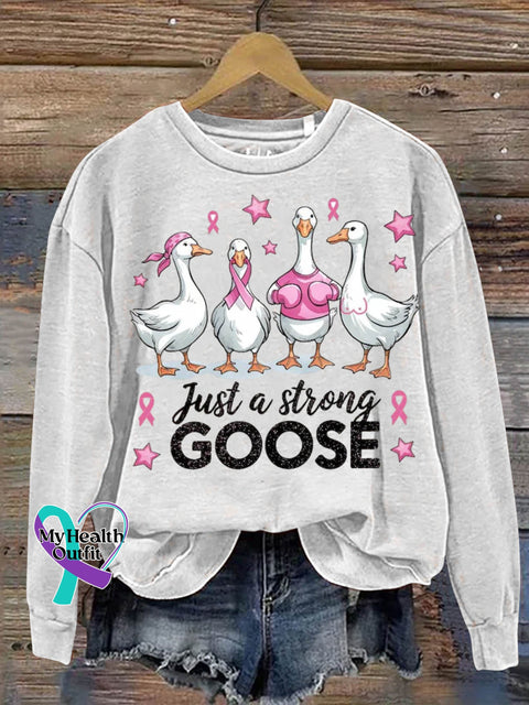 Just A Strong Goose Breast Cancer Awareness Art Print Casual Sweatshirt White / S