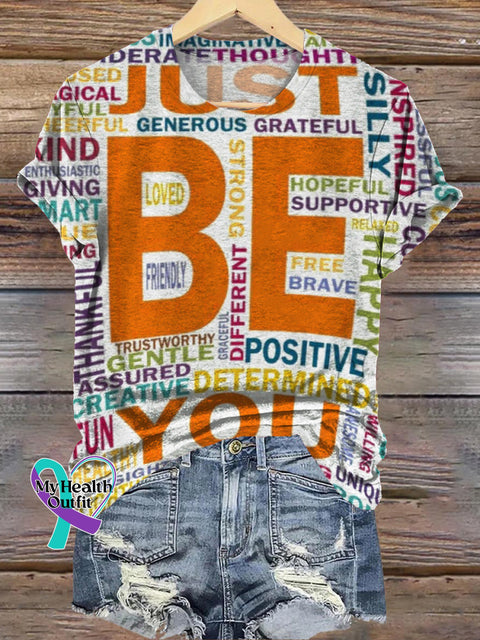 Just Be You Positive Printed Casual Round Neck Short Sleeve T-Shirt Multicolor / S