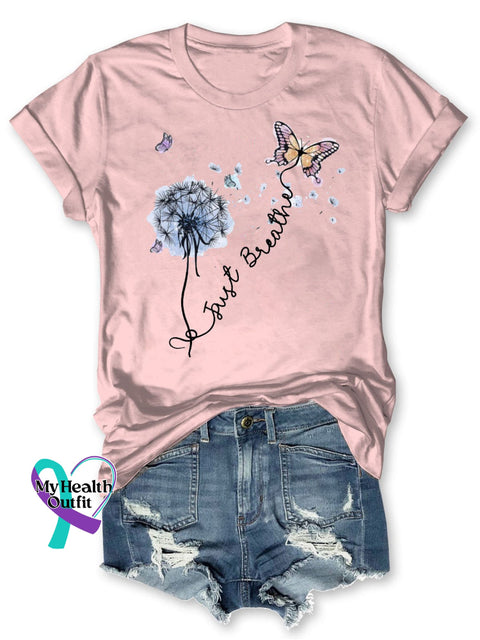 Just Breath Letter Print Causal Short Sleeve T-Shirt Pink / S