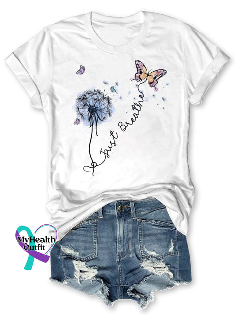 Just Breath Letter Print Causal Short Sleeve T-Shirt White / S