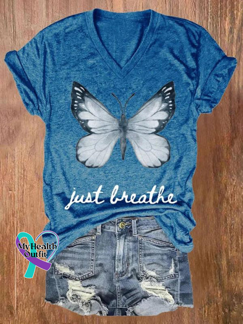 Just Breathe Art Casual T-Shirt Blue / S