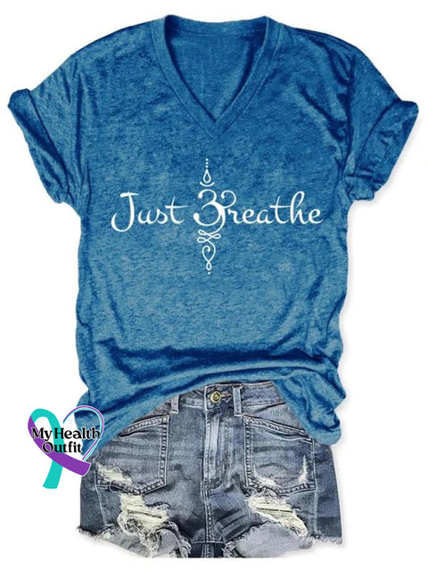 Just Breathe Art Casual T-Shirt Blue / S