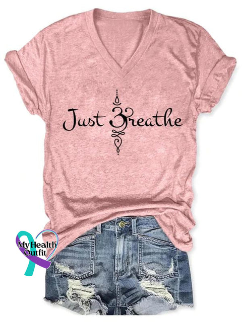 Just Breathe Art Casual T-Shirt Pink / S