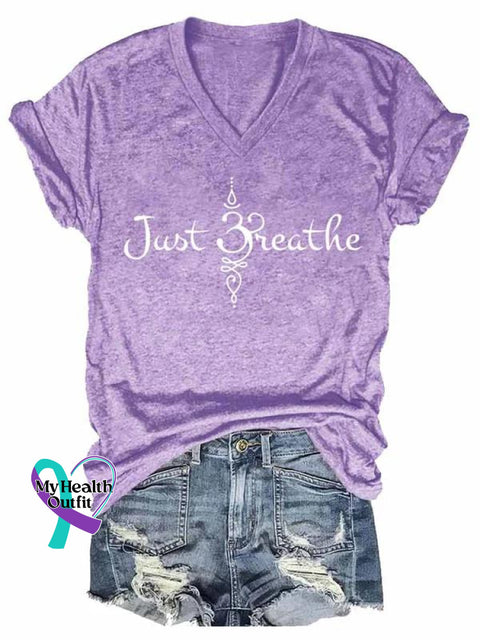 Just Breathe Art Casual T-Shirt Purple / S