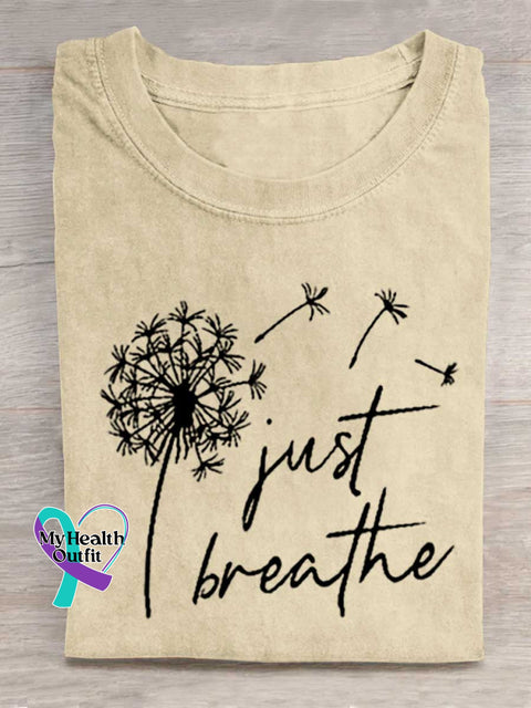 Just Breathe Art Print Casual Cotton T-shirt Apricot / S