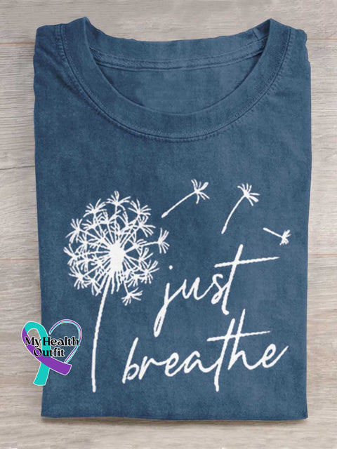 Just Breathe Art Print Casual Cotton T-shirt Blue / S