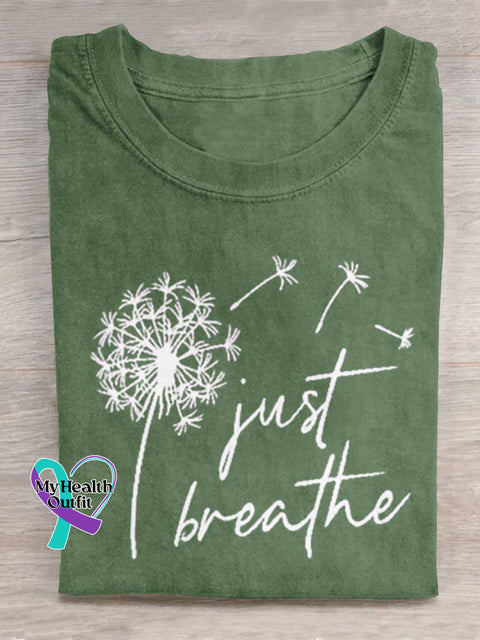 Just Breathe Art Print Casual Cotton T-shirt Green / S