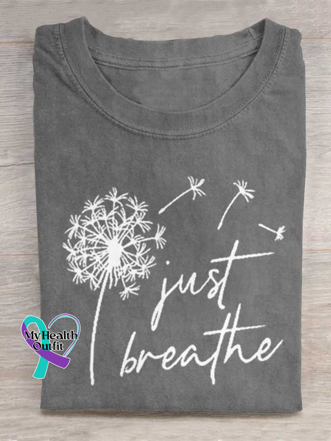 Just Breathe Art Print Casual Cotton T-shirt Grey / S