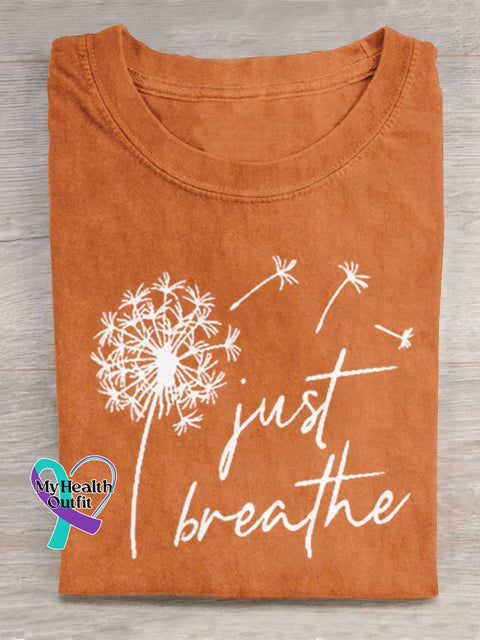 Just Breathe Art Print Casual Cotton T-shirt Orange / S