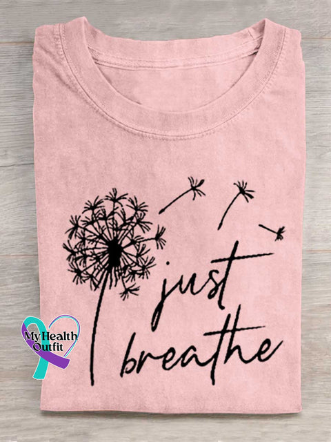 Just Breathe Art Print Casual Cotton T-shirt Pink / S